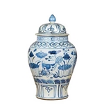 Pair Blue and White Fish Temple Jars
