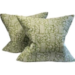 Pair Green Vine Indian Pillows