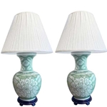 Pair Green Floral Table Lamps