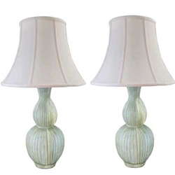 Pair Celadon Gourd Table Lamps