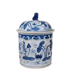 Chinese Lotus Covered Jar