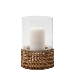 Pair Rattan Base Glass Hurricanes