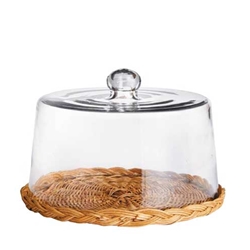 Wicker Tray and Glass Dome