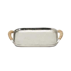 Silver Tray with Rattan handles