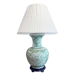 Pair Green Floral Table Lamps
